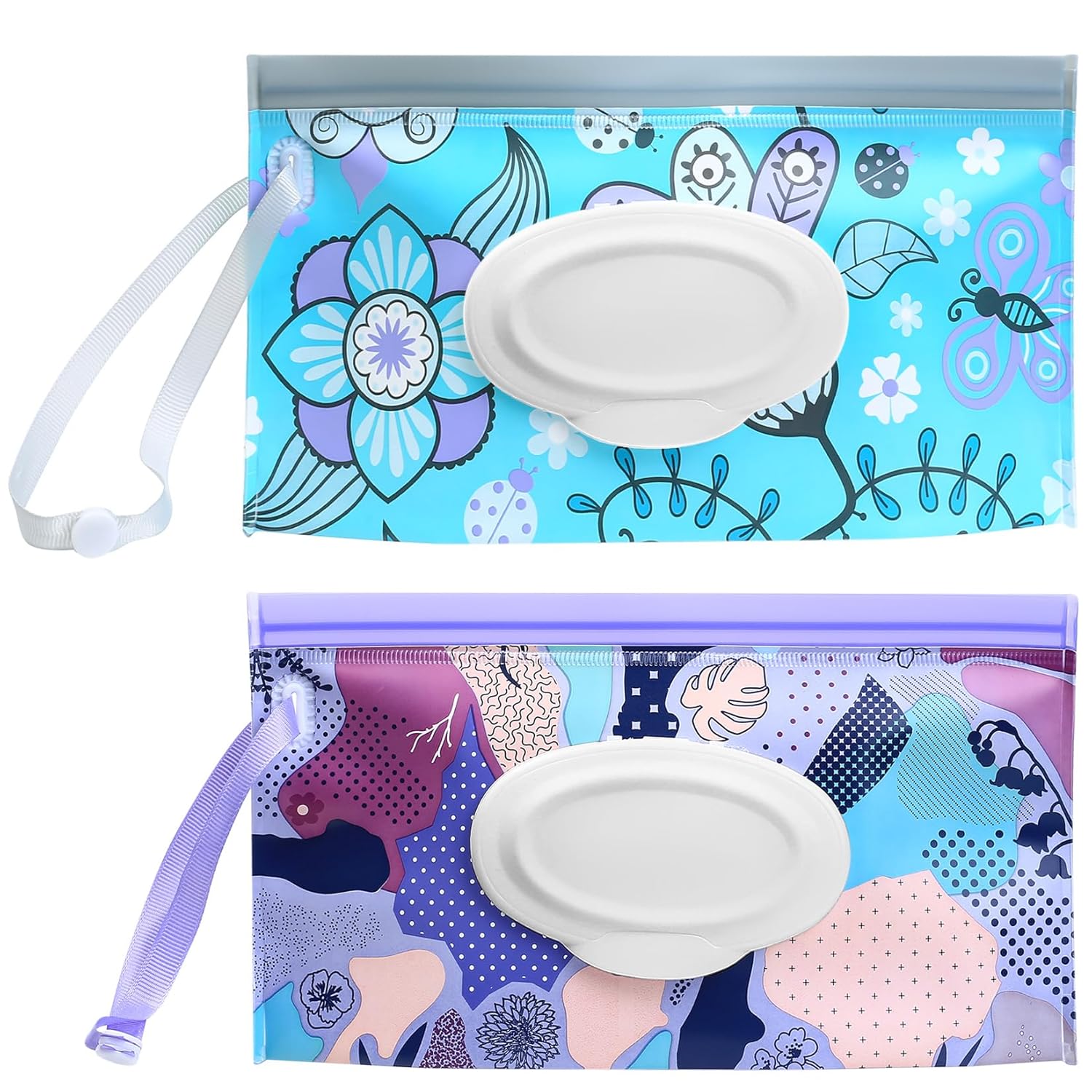 Baby Wipes Dispenser, 2 Pcs Travel Baby Wipe Holder, Refillable Baby Wet Wipe Pouch, Reusable Baby Wipes Container, Portable Wipe Dispenser, Wipe Bags Pack of 2
