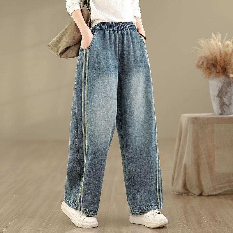

Plus Size Women s Spring Casual Elastic Waist Denim Jeans - Slimming Straight, Narrow, Wide Leg Options L (60-70 kg) светло-синий