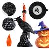 Black Crow Skull Statue Candlestick Halloween Flameless Candles Battery Operated Candles Halloween Table Lamp Scary Ornaments