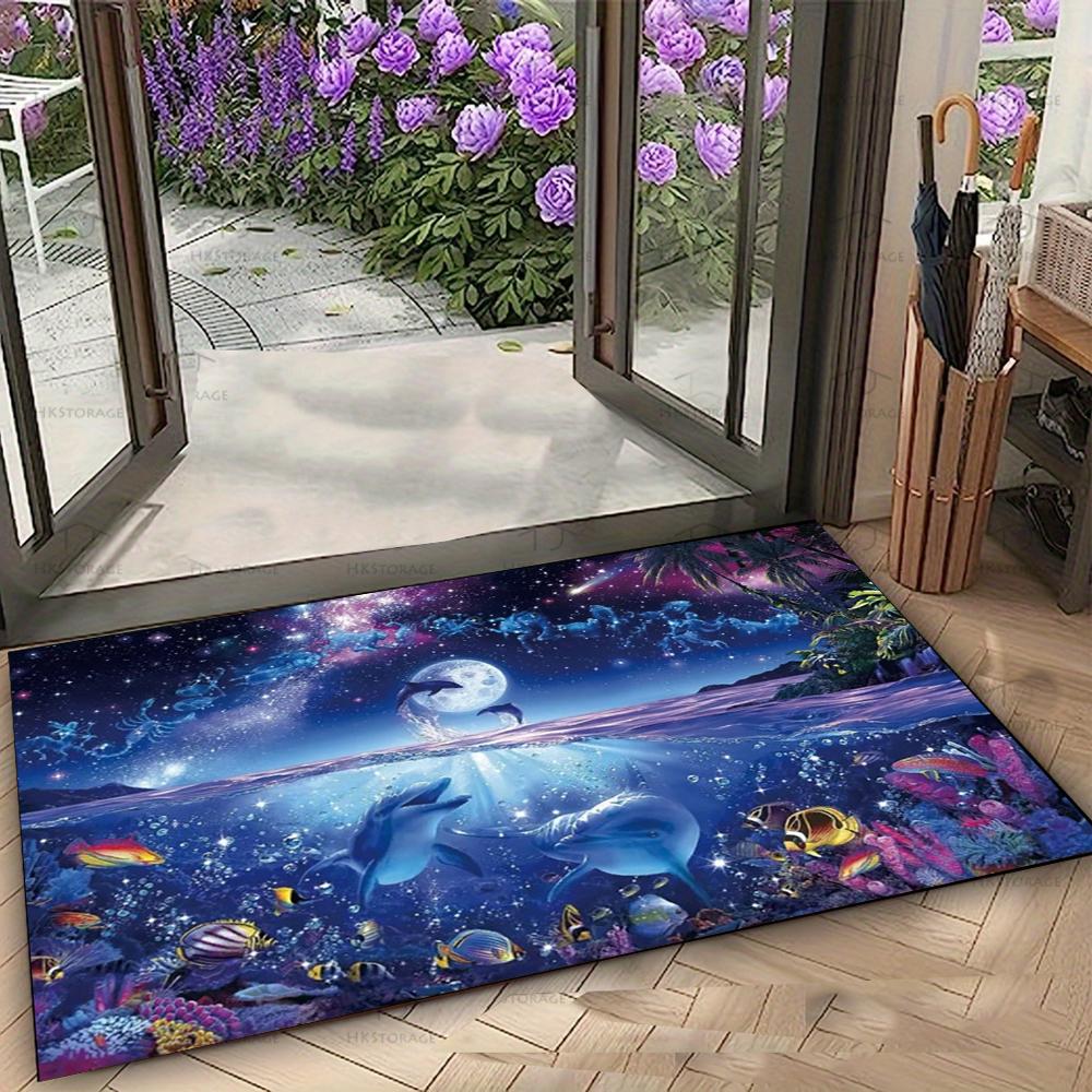 Lively Underwater World Door Mat with Dolphins and Colorful Fish Non-slip Floor Rug for Entrance Home Decorative Mat