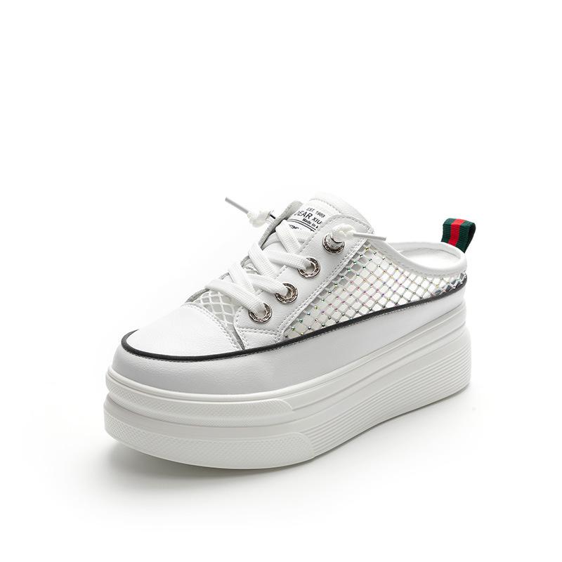 New thick-soled bag head half slippers women's summer outer wear mesh breathable muffin casual little white shoes lazy shoes