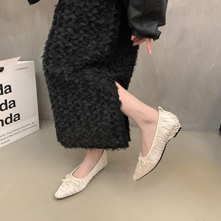 Flache Schuhe Französische Schuhe 2025 Frühfrühling neu Abendschuhe zarte Schleife Einzelne Schuhe Schuhe mit leichtem Ausschnitt Niedriger Absatz Damenschuhe