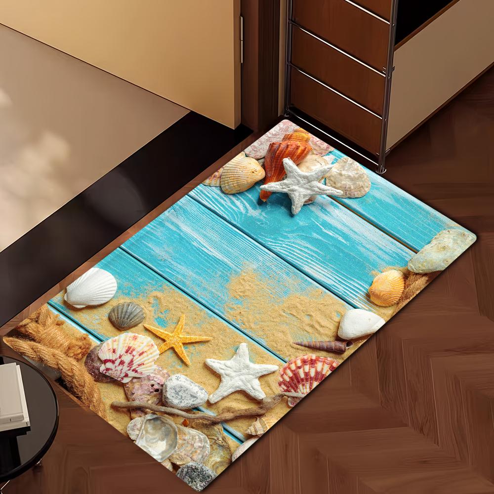 Summer Shell Seashell Ocean Beach Door Mat Microfiber Decorative Versatile Flannel Floor Mat Quick Dry Absorbent Non-slip Sole