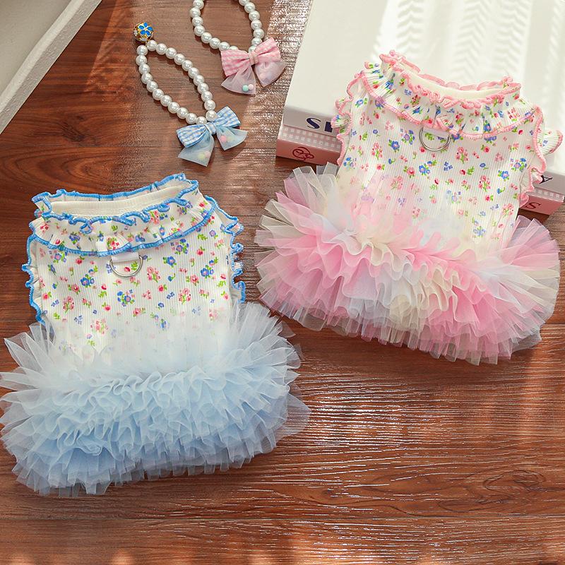Spring and Summer New Fungus Curling Flower Dog Cat Pet Cat Clothes Dog Supplies Than Bear