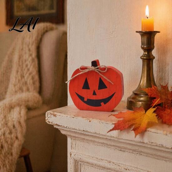 Farmhouse Seasonal Table Decor Halloween Sign Wooden Pumpkin Ghost Bat Block Rustic Decorations Tiered Tray Ornament for Tabletop Home Office Indoor