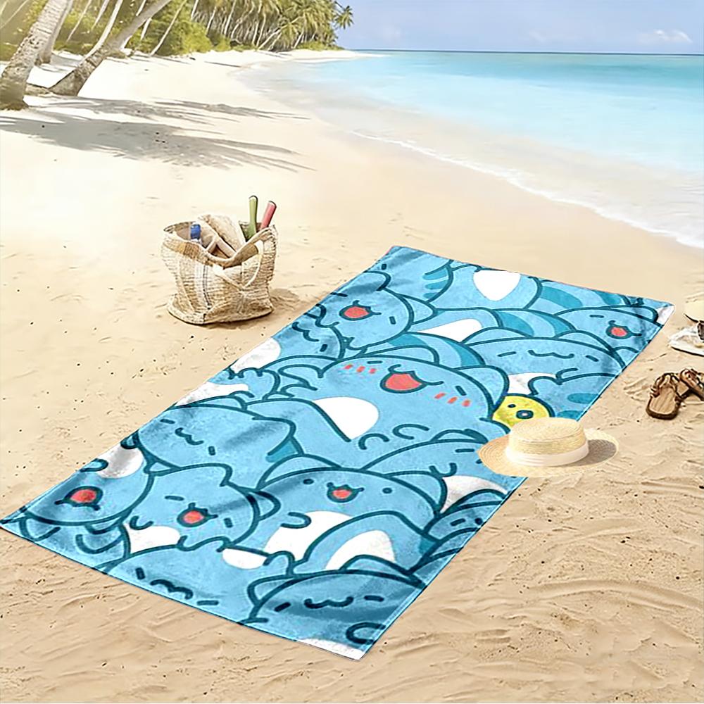 Cute Blue Cartoon Cats Pattern Beach towel quick-drying for travel outdoor sports jogging beach and swimming