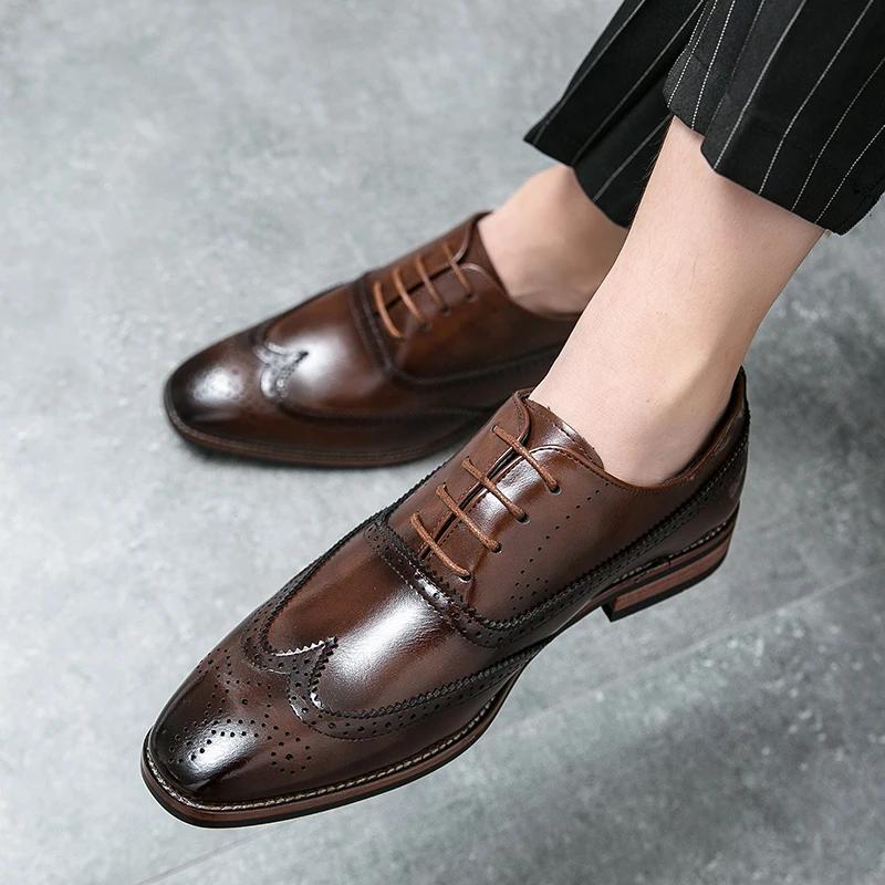 Fashion Men  New Block Leather Shoes Classic Fashion High Quality Design Luxury Social Men's Shoes Black Brown Size 38-48 Men Shoes