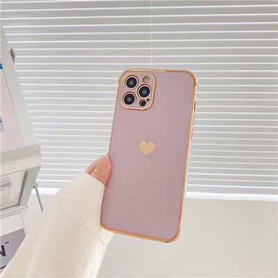 Luxury Gold Plating Love Heart Case For iPhone 11 13 14 Pro XR XS Max 12 Mini SE3 7 8 Plus Soft Bumper Shockproof Silicone Cover