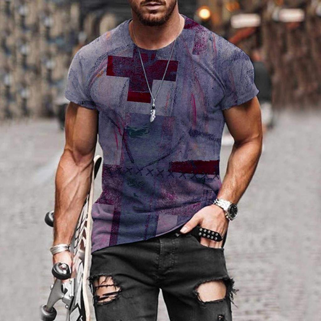 Men's Street Fashion Cross Belief Printed Round Collar Short Sleeve T Sleeve