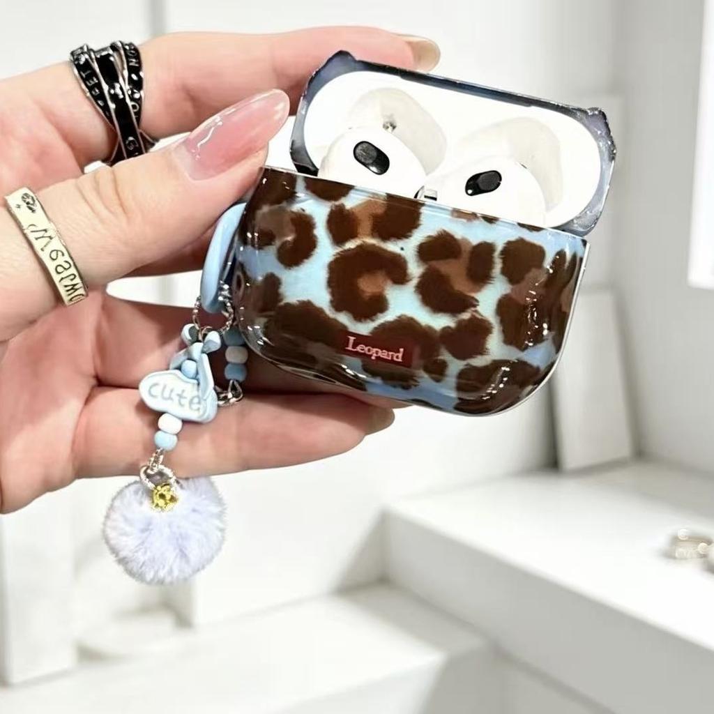European and American wind semi-transparent blue brown leopard print for Apple AirPods 1 earphone case AirPods pro1 protective case
