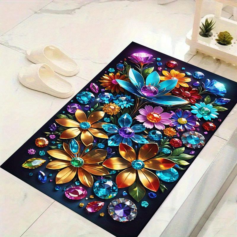 

1pc Crystal Flower Print, Design Indoor Area Rug - Soft, Anti-Slip, and Durable Gaming Room Decor for Bedroom 60cm by 90cm