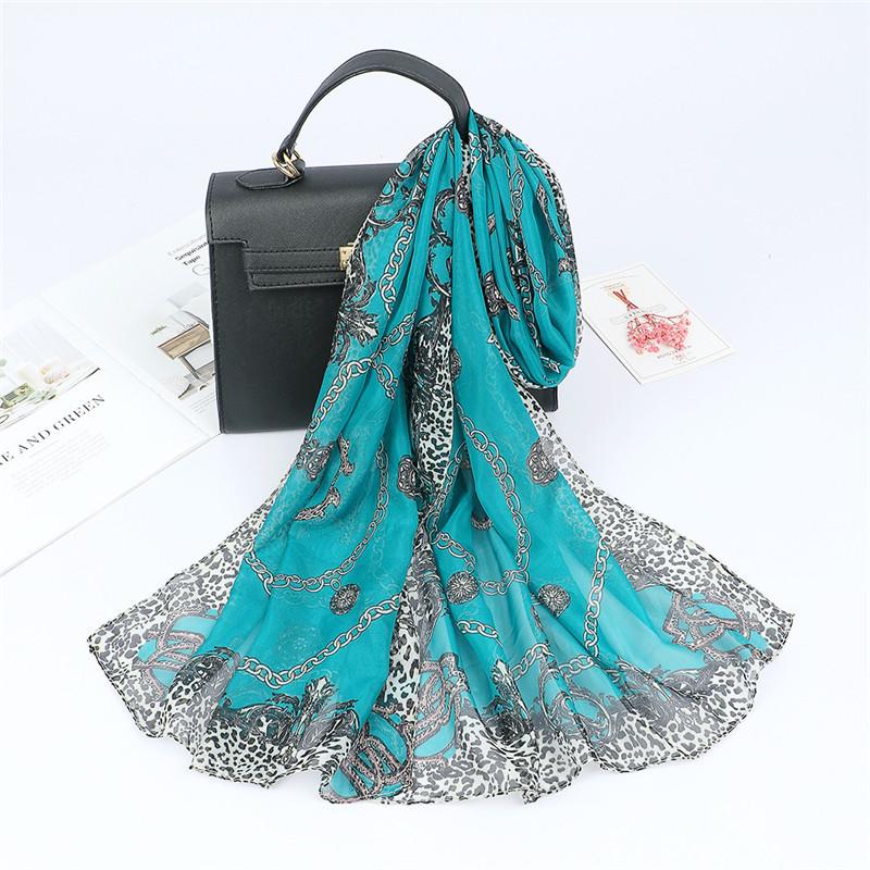 Spain Fashion Sexy Leopard Floral Patchwork Chiffon Silk Scarf Shawl Lady High Quality Wrap Beach Cover-Ups Hijab Snood 150*50Cm