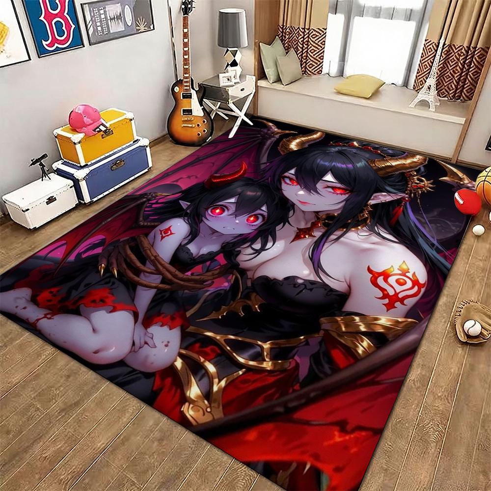 Dark Gothic Anime Girl Indoor Rug Soft Texture Nonslip Carpet For Kids Bedroom Play Area Home Party Decor Valentine'S Day Gift
