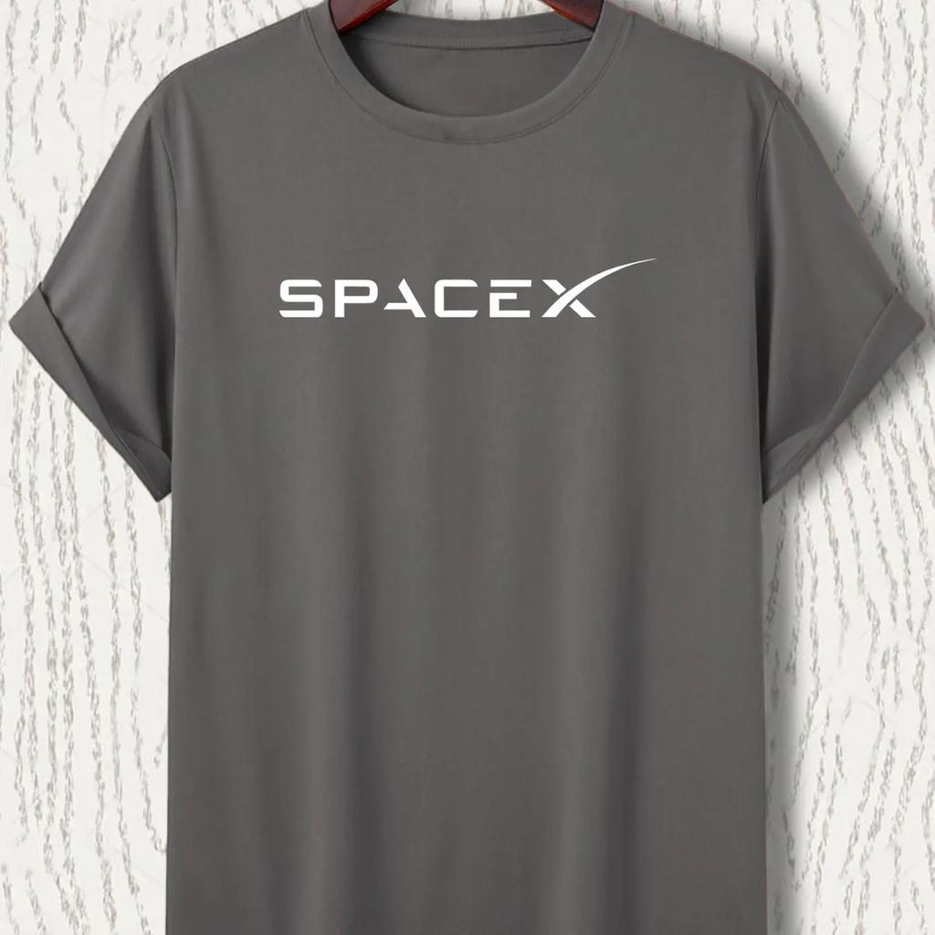 Herren Sommer Mode Lässig Locker Übergröße SPACEX Buchstabenmuster Gedruckt Rundhals Kurzarm T-Shirt Top