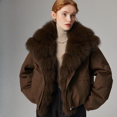 Parka Imbottito Corto da Donna con Collo in Pelliccia Sintetica di Volpe Spesso Caldo Ampio Cappotto Invernale