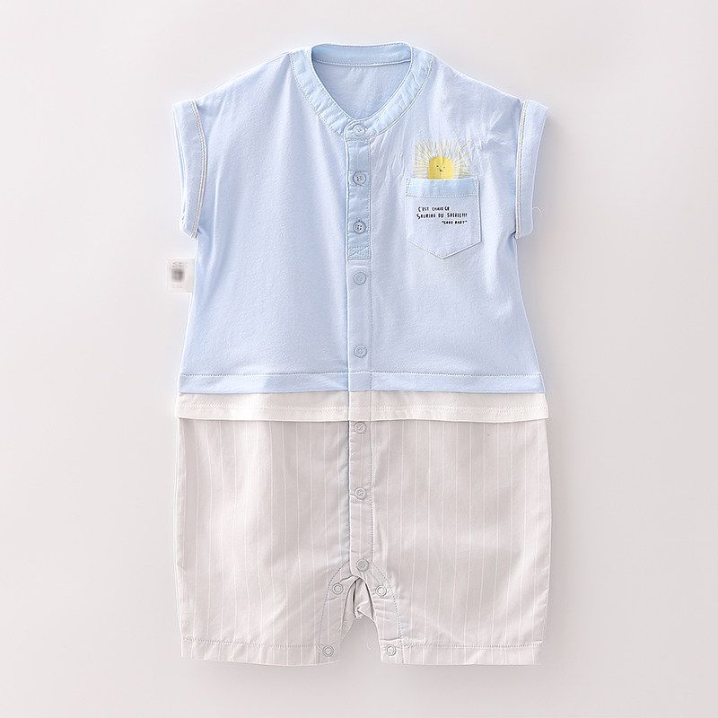 [Good] Mall Brand Discount Baby and Children s Clothing Summer New Style Comfortable Pure Cotton Patchwork Short-Sleeve Romper 2t089 Pink Blue 59