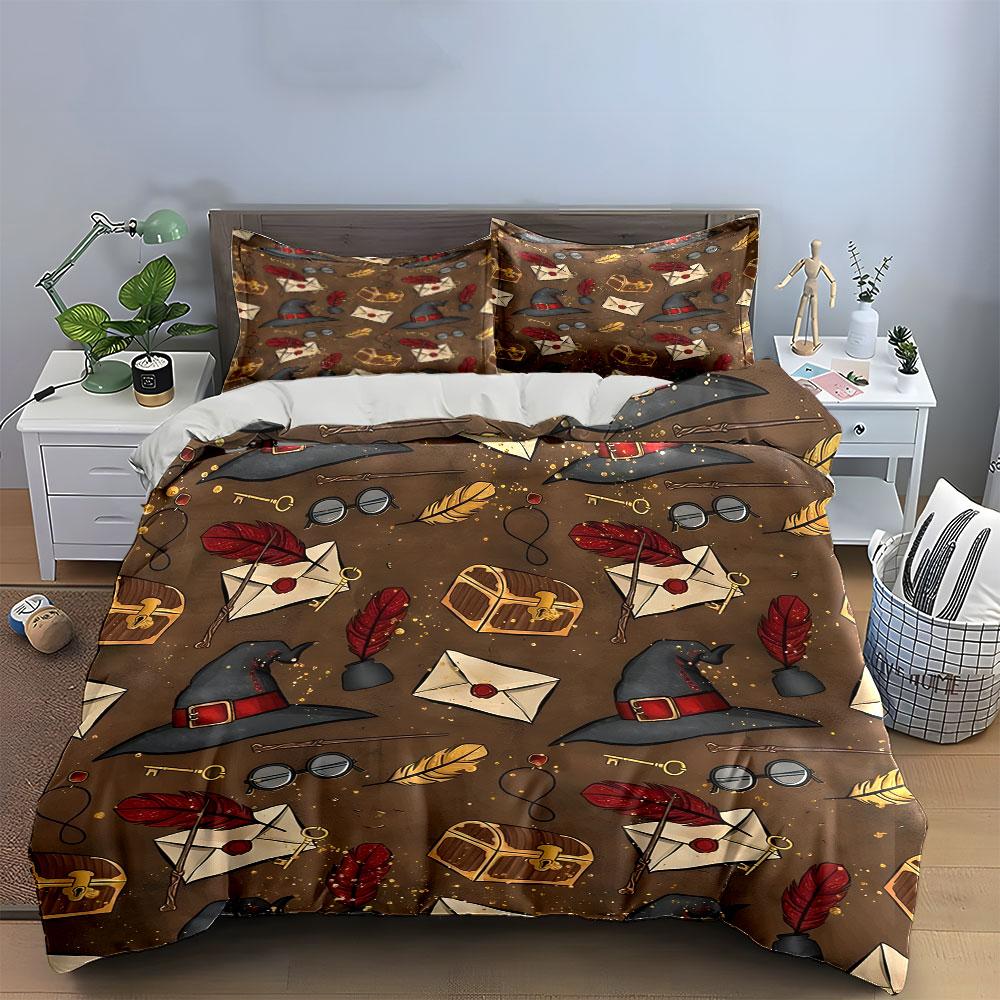 "Magical Accessories for Wizarding Adventures" kid's and adults' bedroom decor, Exquisite three-piece bedding set gift