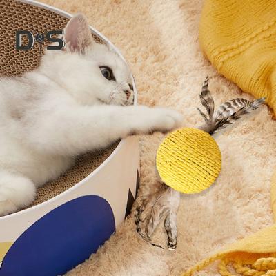 Παιχνίδι Μπάλα Σιζάλ για Γάτες, Διαδραστικό Παιχνίδι με Ήχο και Ανθεκτικό στα Δαγκώματα, Ξύστρα Γάτας, Μπάλα Σιζάλ με Φτερό, Προμήθειες Κατοικίδιων για Καθαρισμό Δοντιών Γατάκι