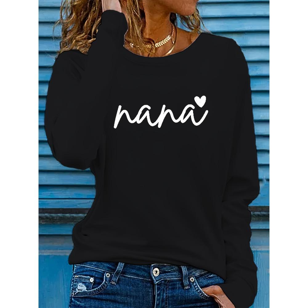 Spring and Autumn women's fashionable and casual loose letter printed round neck long sleeved T-shirt top