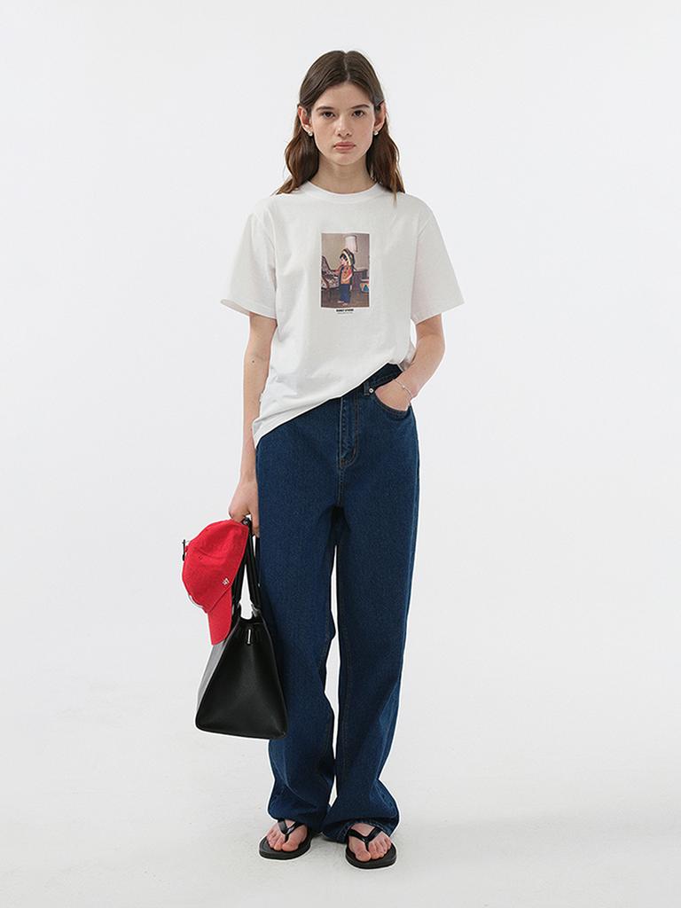 Deonseuteu Unisex Childhood Photo T-Shirt_Udts5B132_Off White / Hat Beige