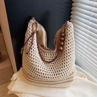 Holiday Style Woven Bag Women's 2025 Summer New Fashion Hollow Knitted Shoulder Bag Large Capacity Commuter Tote Bag