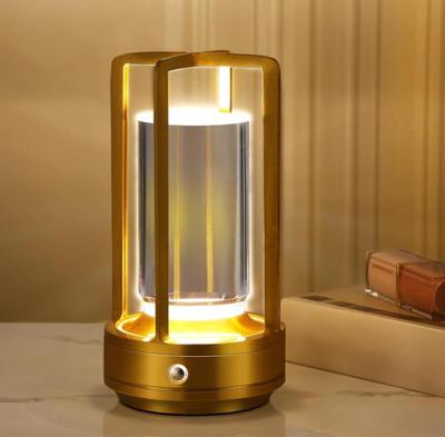 Portable Metal Table Lamp for Indoor/Outdoor, Rechargeable Cordless LED Light, Three-Color Infinite Dimming Battery Powered Small Table Lamp
