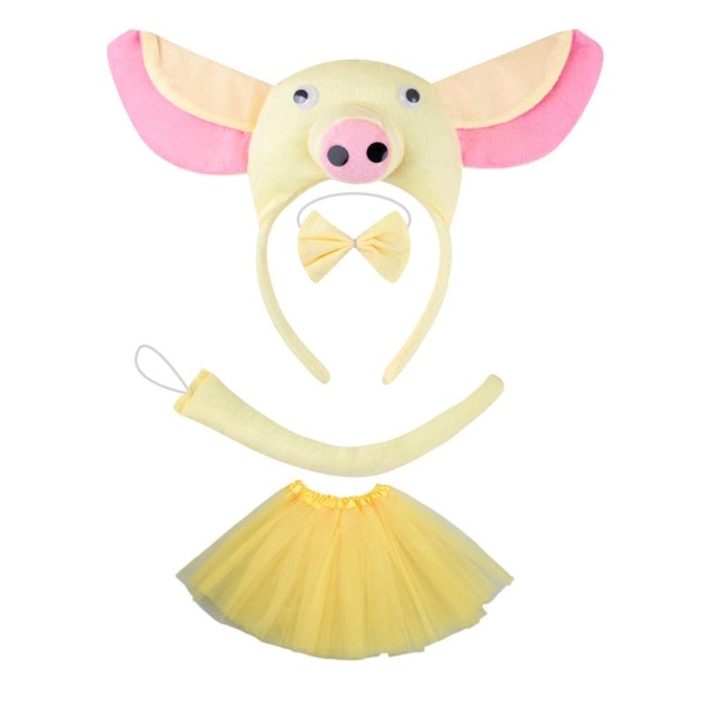Piggy Costume Set Includes Piggy Tail Headband Bowtie Glove Skirt Halloween Piggy Role Play Outfit for Kid Cosplay