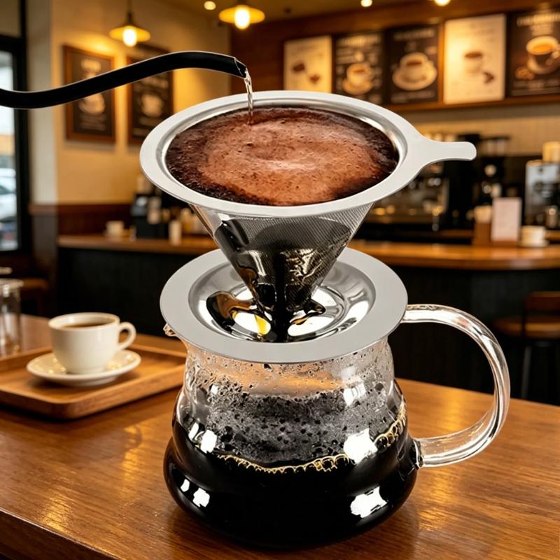 Reusable Double Layer Coffee Filter Holder, Pour Over Coffee Dripper Tea Strainer Basket Coffee Making Accessories Tool