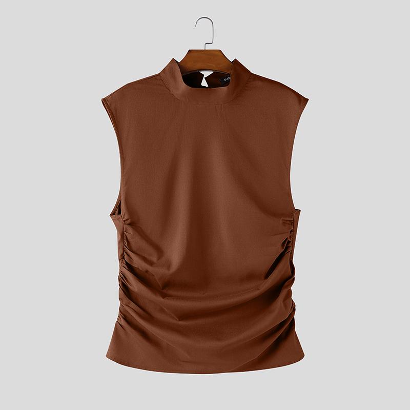 INCERUN Men Stand Collar Sleeveless Elastic Waist Fitted Casual Twisted Tank Tops