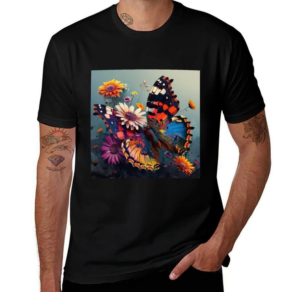 Mosaic Wings On Blossoms Tshirt Minimalist Graphic Tee Shirt