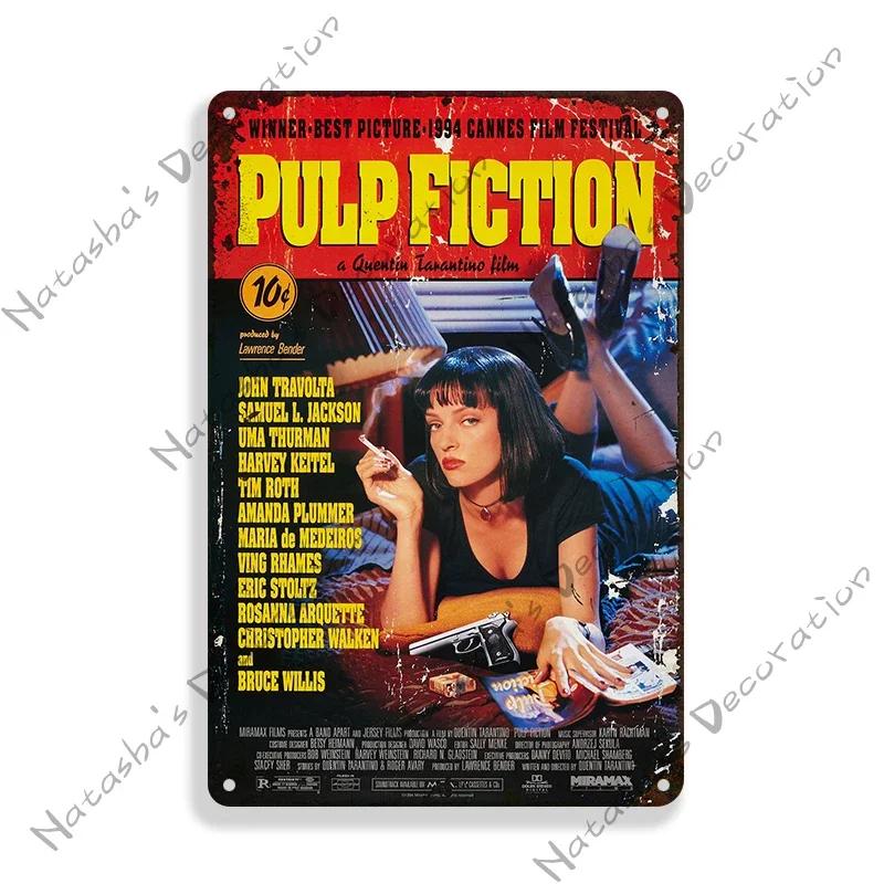 Pulp Fiction Rusty Movie Poster Metal Tin Sign Old Metal Signs Vintage Poster Man Cave Garage Metal Plaque Industrial Decor
