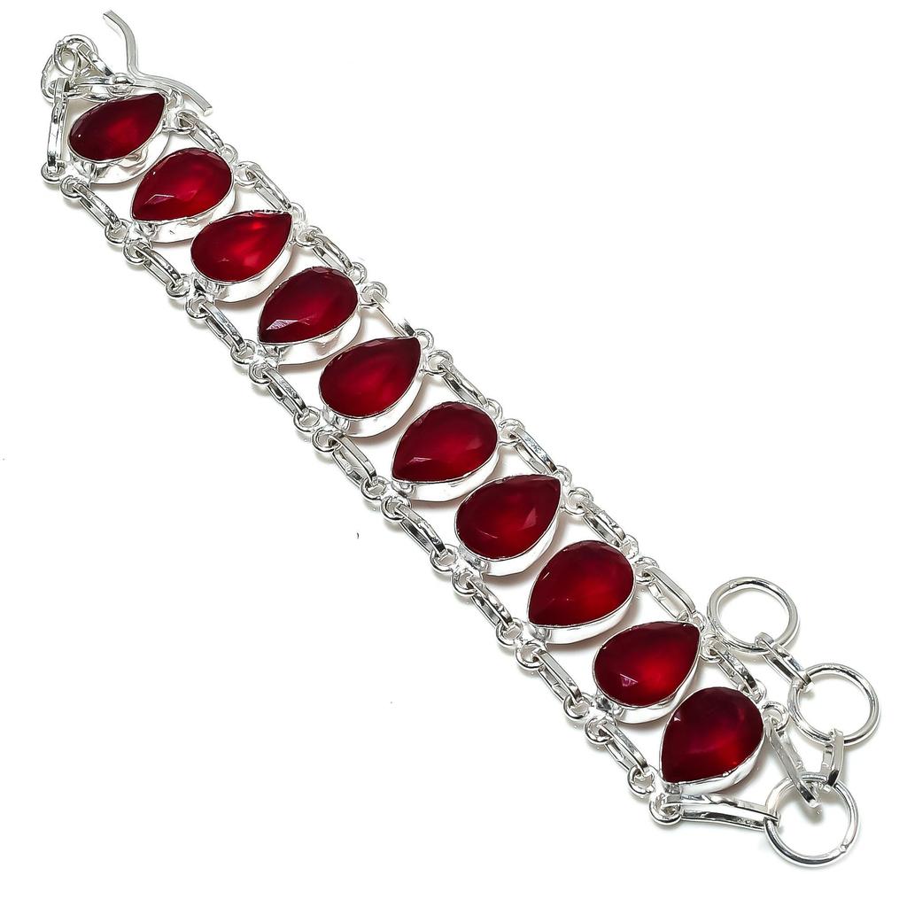 Pulseira de rubi vermelho Pulseira de prata esterlina 925 feita à mão com pedra preciosa de rubi vermelho Pulseira boho de rubi vermelho para presente Pulseira boêmia unissex para ela