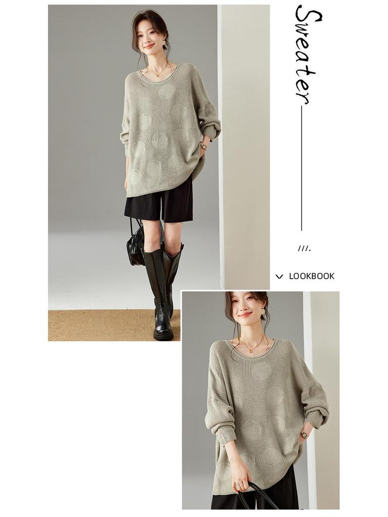 2025 Herbst/Winter Damen Übergröße Rundhals Lockerer Pullover: Stilvolle & Kuschelige Langarm-Strickwaren