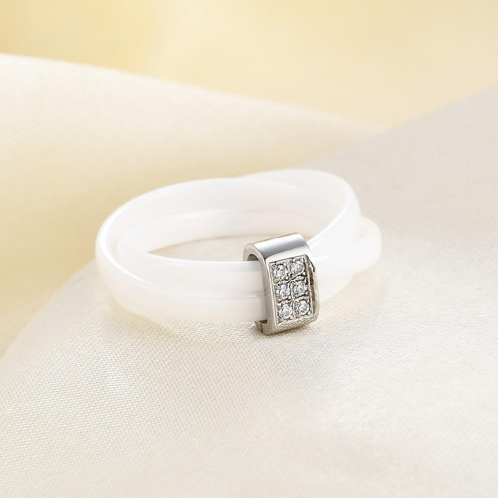 8MM Double Row Diamond-set Black and White Ceramic Three-ring Cross-diamond-set Ring for Couples