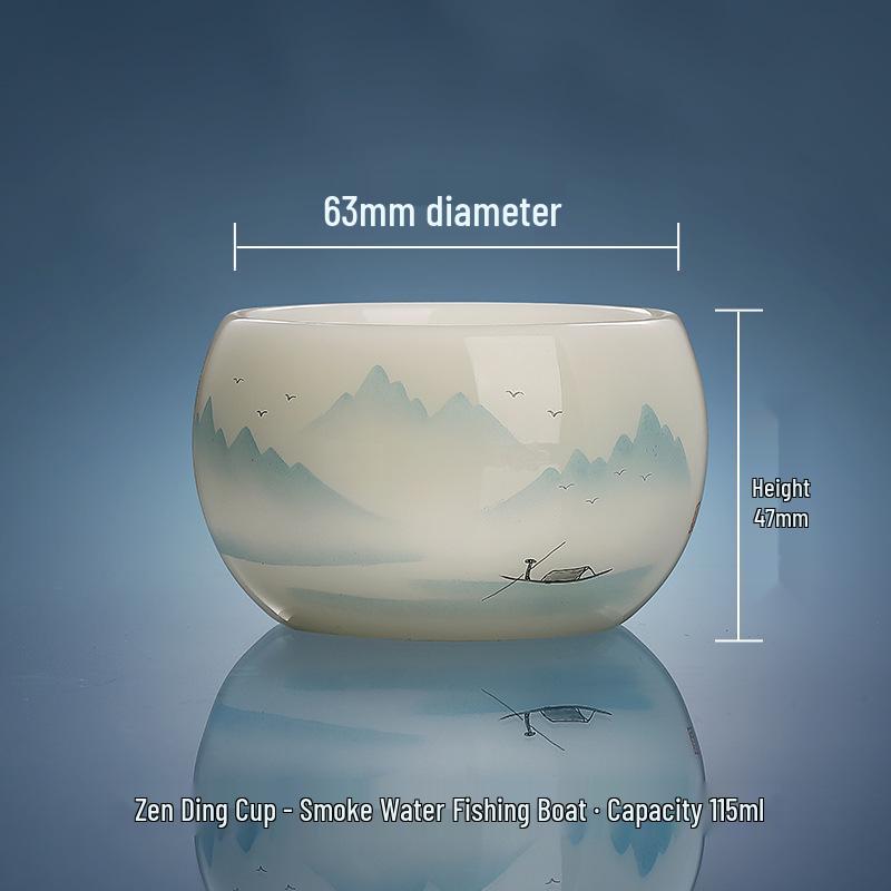 Hand-Painted Jade Ceramic Gongfu Tea Cup - Landscape Design, Perfect for Tea Tasting, Personal Use, or Gift.