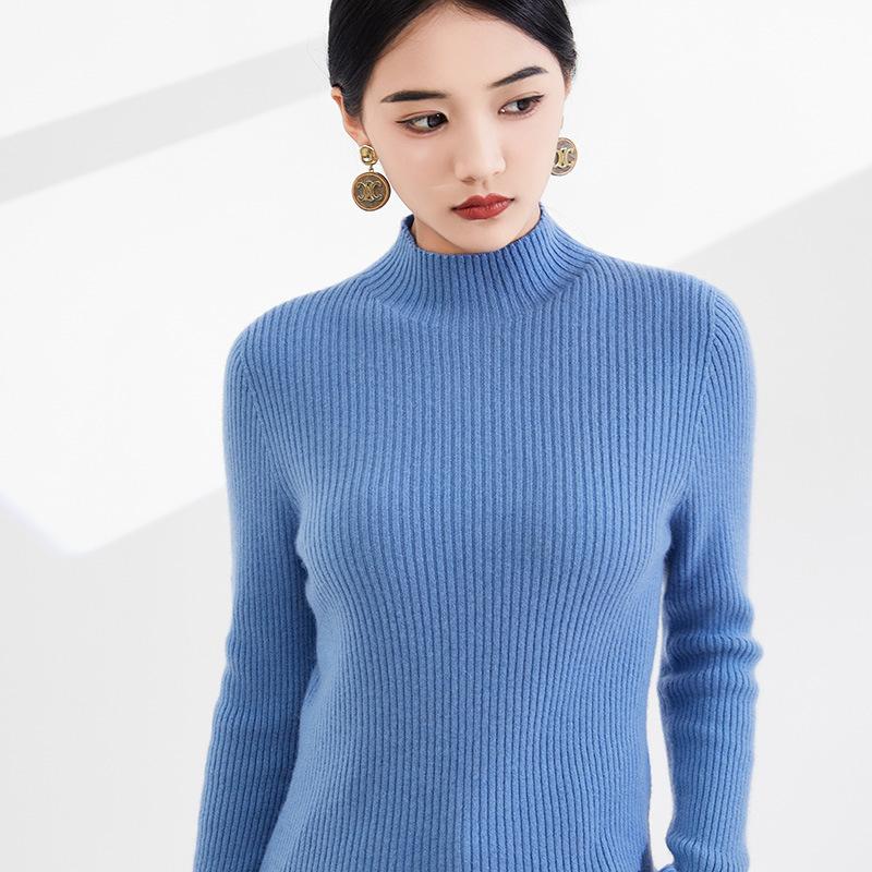 

Женская трикотажная нижняя рубашка с полувысоким воротником и топом с длинными рукавами на осень и зиму. Новый женский пуловер-свитер можно носить снаружи XXL