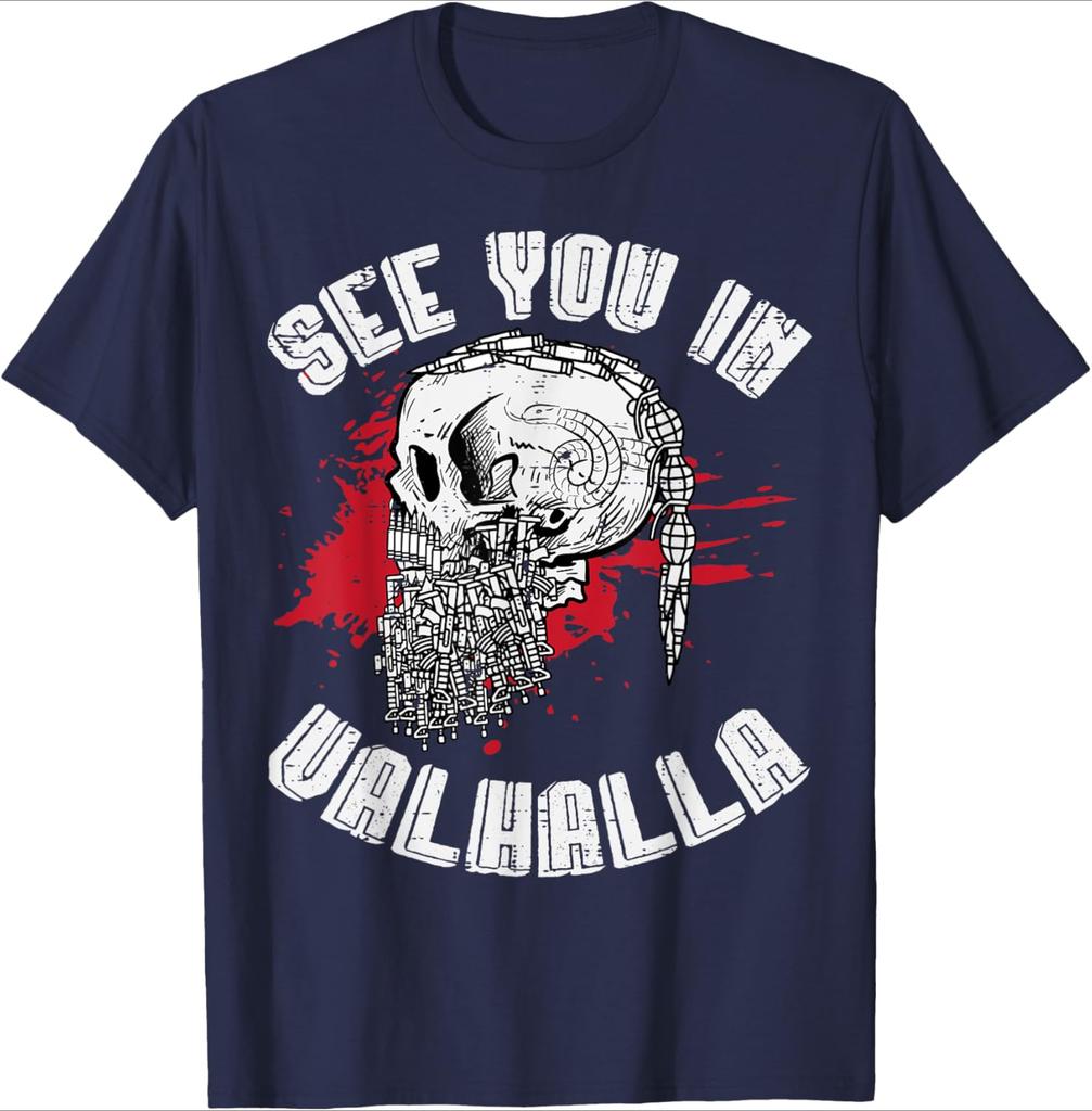 Nordic Warriors See You In Valhalla Norse Mythology Pattern Design100 Cotton Oneck Short Sleeve Printed Mens Tshirt
