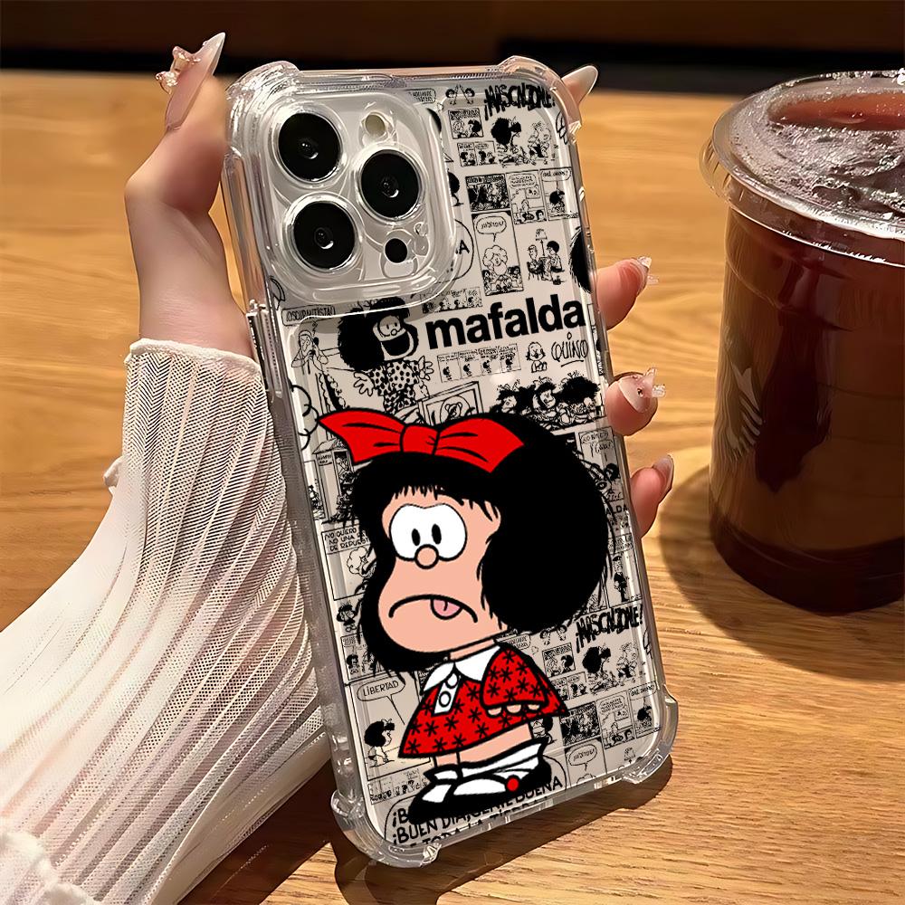 

Cute Cartoon Bow Mafaldas Phone Case for IPhone 16 15 14 13 12 11 Mini Pro Max X XR XSMax 7 8 Plus Shockproof Transparent Cover iPhone 12 Mini