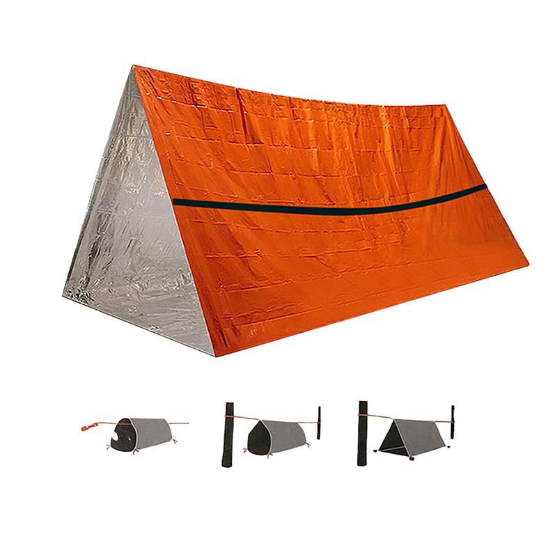 1 Person Emergency Shelter Survival Tent Kit Aluminum Film Triangle Tent Sleeping Bag With Storage Bag Outdoor Thermal Blanket