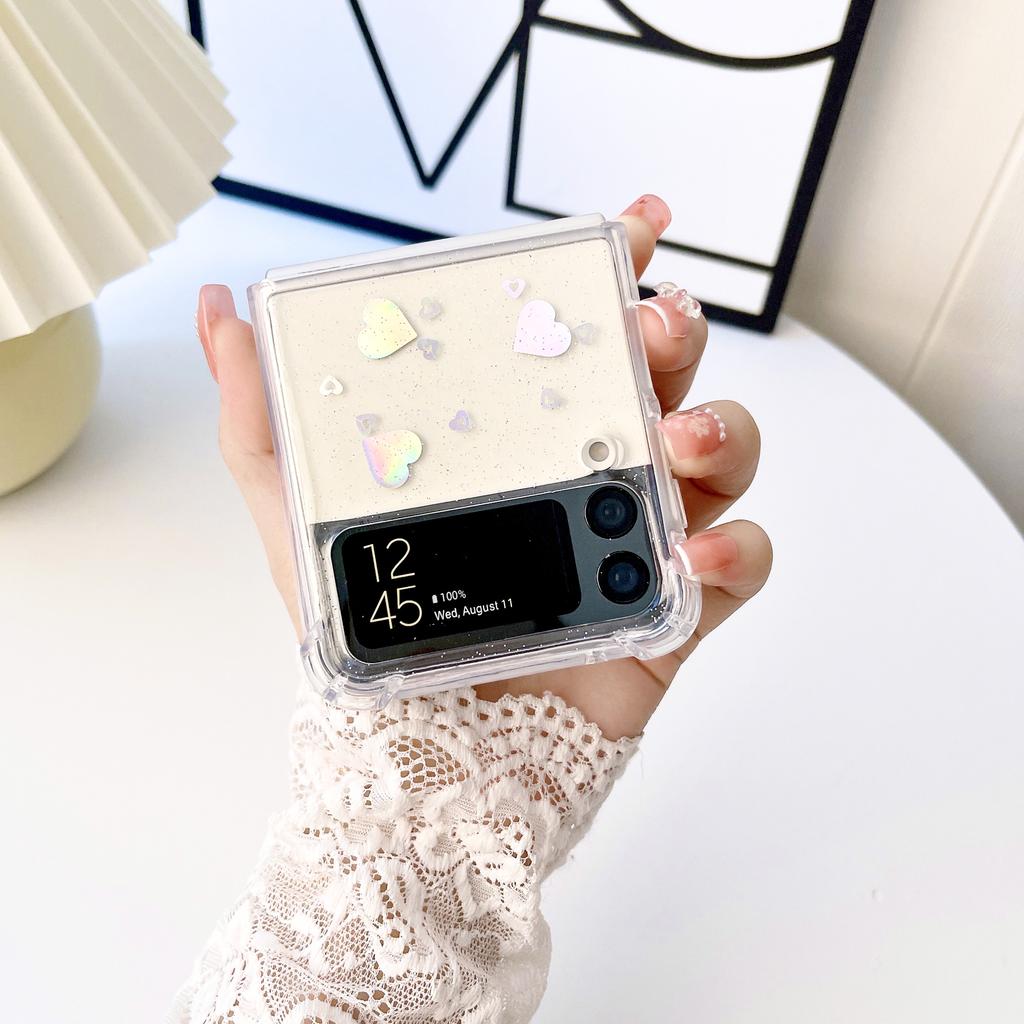 For Samsung Galaxy Z Flip 4 3 Case Transparent Glitter Star Love Clear Shockproof Back Cover For Samsung Z Flip4 Zflip3 5g Case