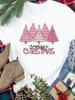 (Asian Size) Tree Trend Cute New Year Festival Women Print Holiday Tee Top  Merry Christmas Casual Lady Short Sleeve Fashion Graphic T-shirts