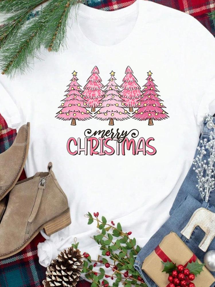 (Asian Size) star trend cute New Year festival Women Print Holiday Tee Top  Merry Christmas Casual Lady Short Sleeve Fashion Graphic T-shirts