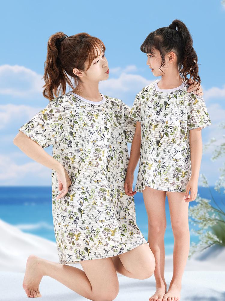 2026 Parent-Child Summer Beach Girls  Swimwear: Breathable 3-Piece Set with Sun Protection T-Shirt 2XL (Child)