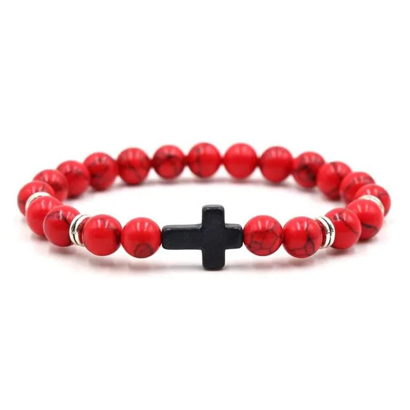 Prayer Men Natural Stone Wood Beads Rosary Hematite Cross Bracelets Onyx Meditation Bracelet Women Yoga Zircon Homme Pulsera