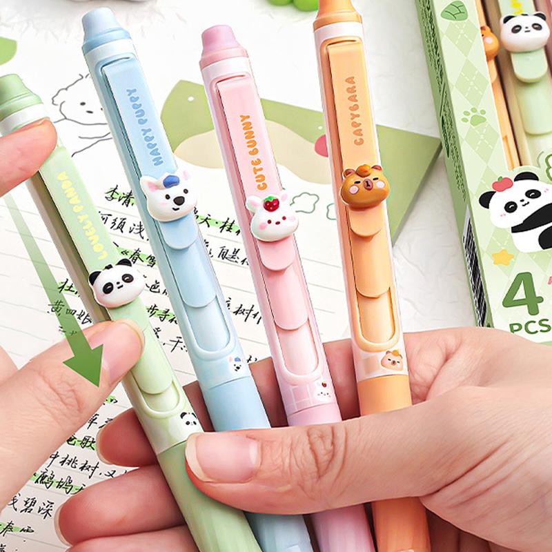 4 Stück Kawaii Cartoon Radierbare Gelstifte Niedliche Druck-Neutralstifte Schreiben Glatte Stifte Studenten Schreibwaren Bürobedarf