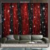 2D Printed Backdrop with Red and Black Glitter Strands and Star Sparkles