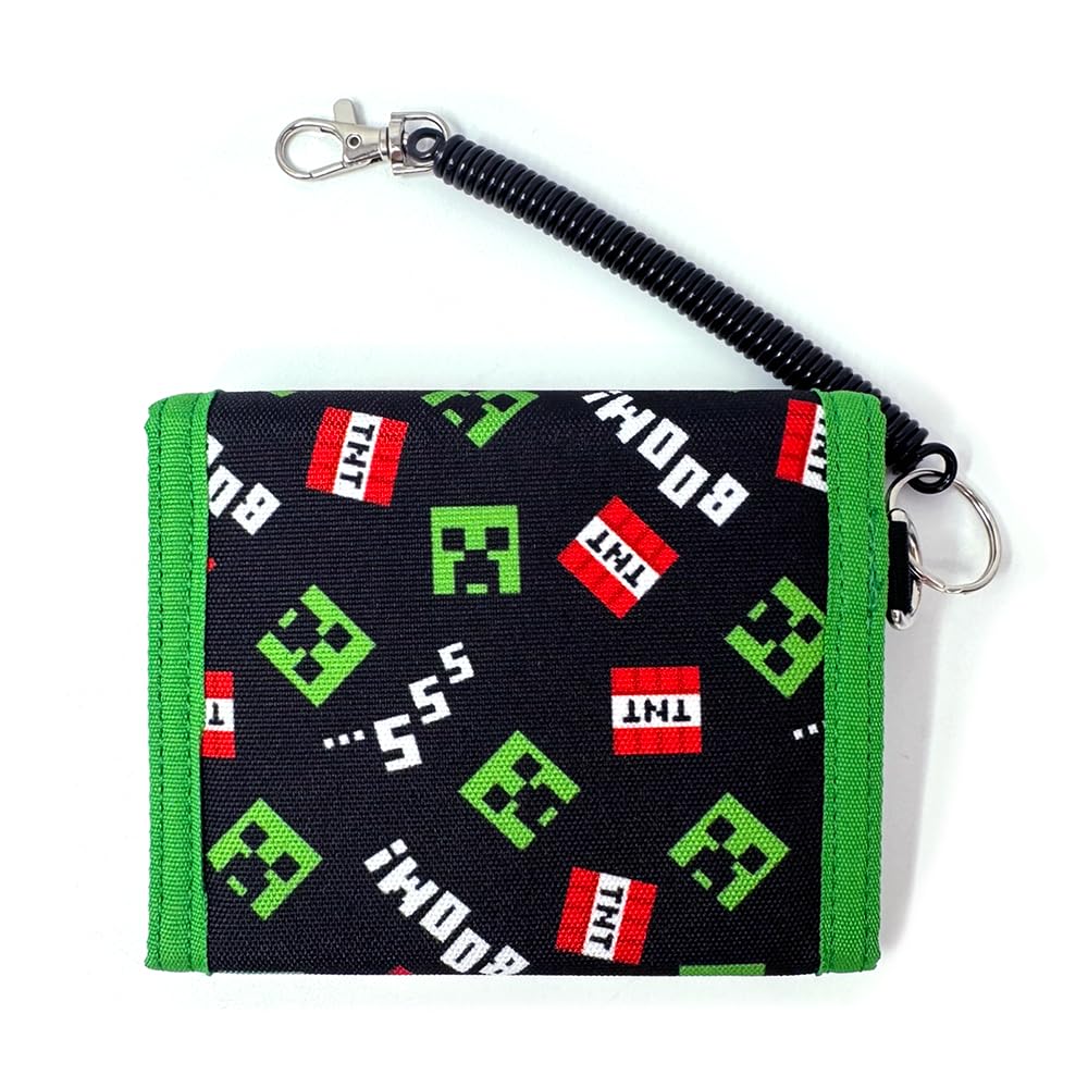 Kaitak Family Minecraft Bifold Wallet with Coil Closure and Velcro Closure, Official Apparel Merchandise, 1P5F58H (Green)