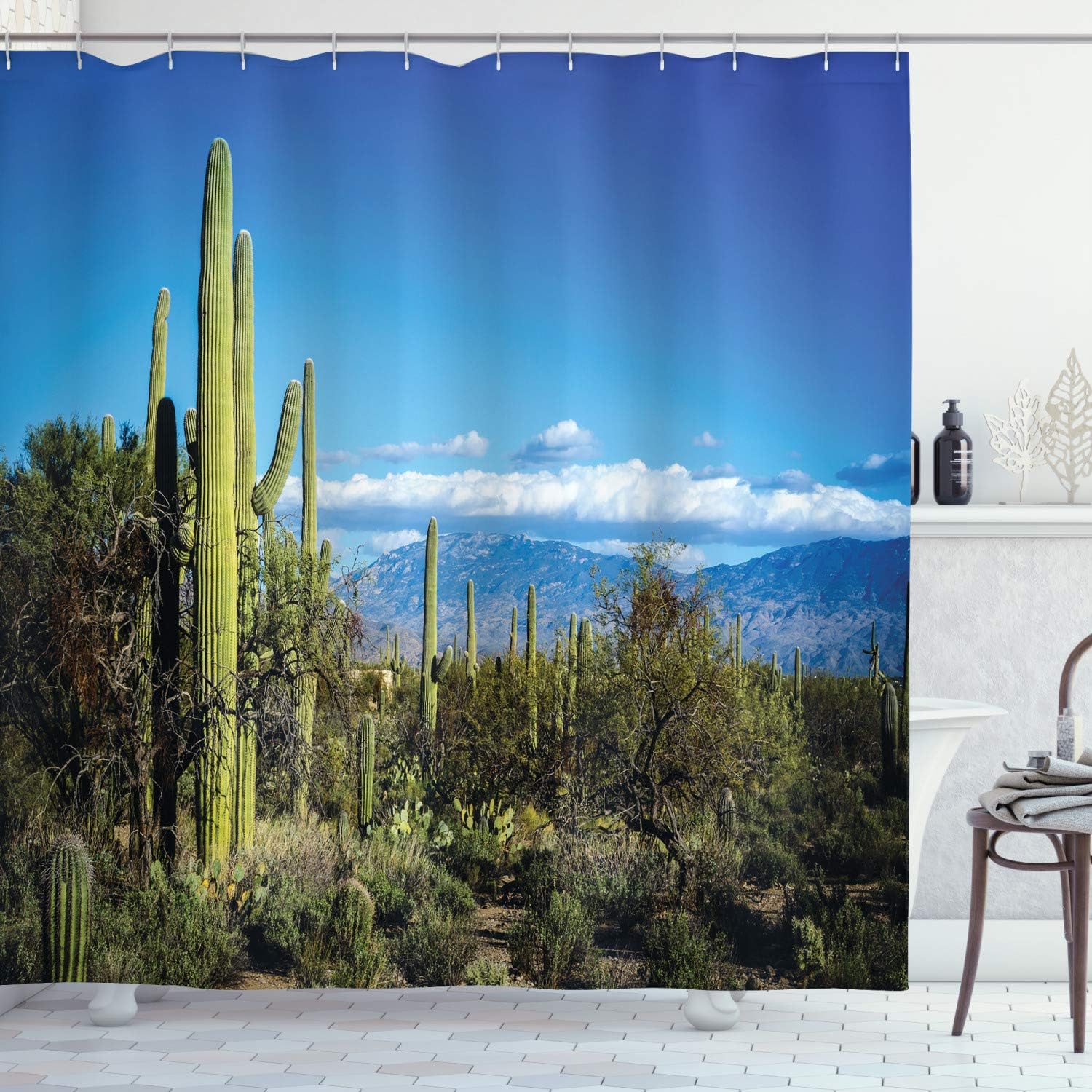 

Cactus Desert View Shower Curtain Arizona Landscape Photography Nature Theme Modern Home Decor Waterproof Fabric Bathroom W60H190(CM)-1 Pcs