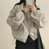 Koreanischer schicker kurz geschnittener Mantel im französischen Stil für Damen mit Reißverschluss, Revers, Kordelzug und doppelten Taschen (Herbst Winter)
