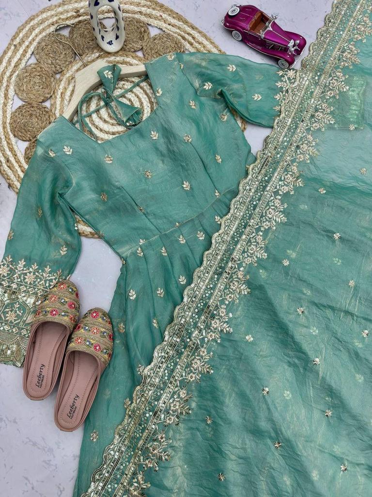 Damen Bollywood Partykleidung Fandy Seidenkleid Hose Dupatta Set Indisches Designer Anarkali Salwar Anzug